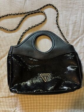 Guess Black Sequin Chain-Handle Shoulder Bag